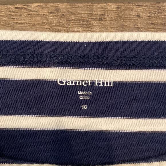 GARNET HILL Navy Blue White Stripe Midi Dress 16 - Picture 4 of 9
